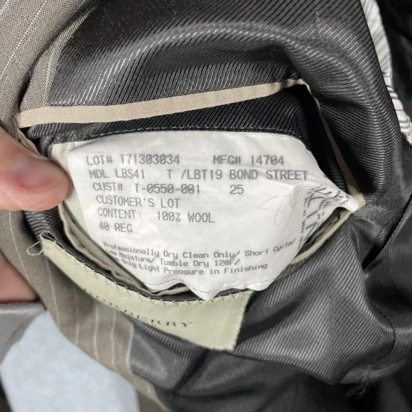 Burberry London 100% Wool Brown Striped Men's Blazer Sport Jacket 40R + Pants - Picture 6 of 14